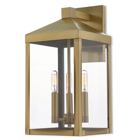 Livex Lighting Nyack 3 Light Antique Brass Outdoor Wall Lantern 20584-01